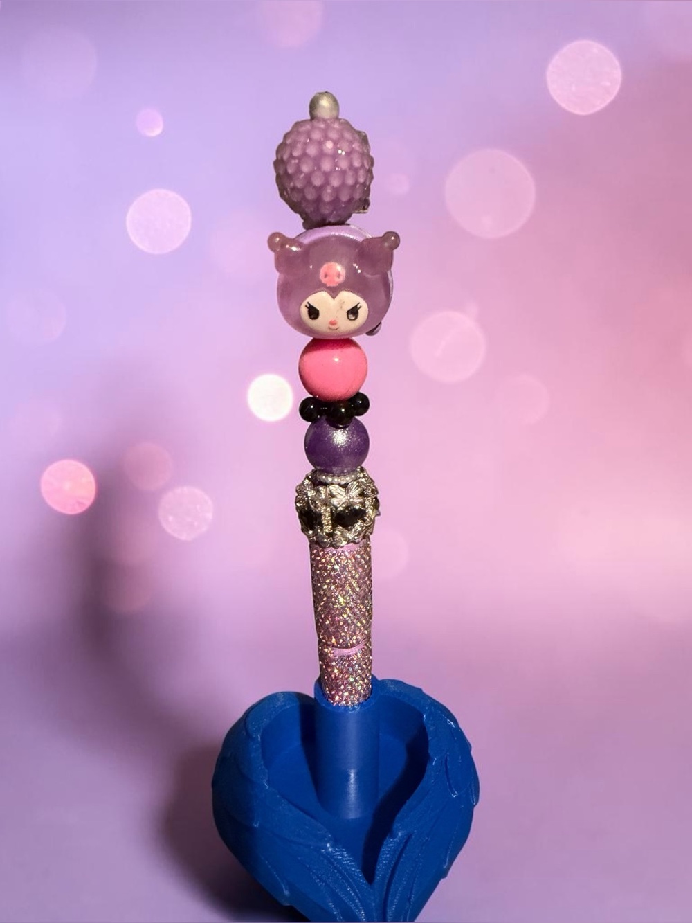 Midnight Mischief Kuromi Beaded Pen – Custom Glitter Barrel Pastel Goth Ballpoin